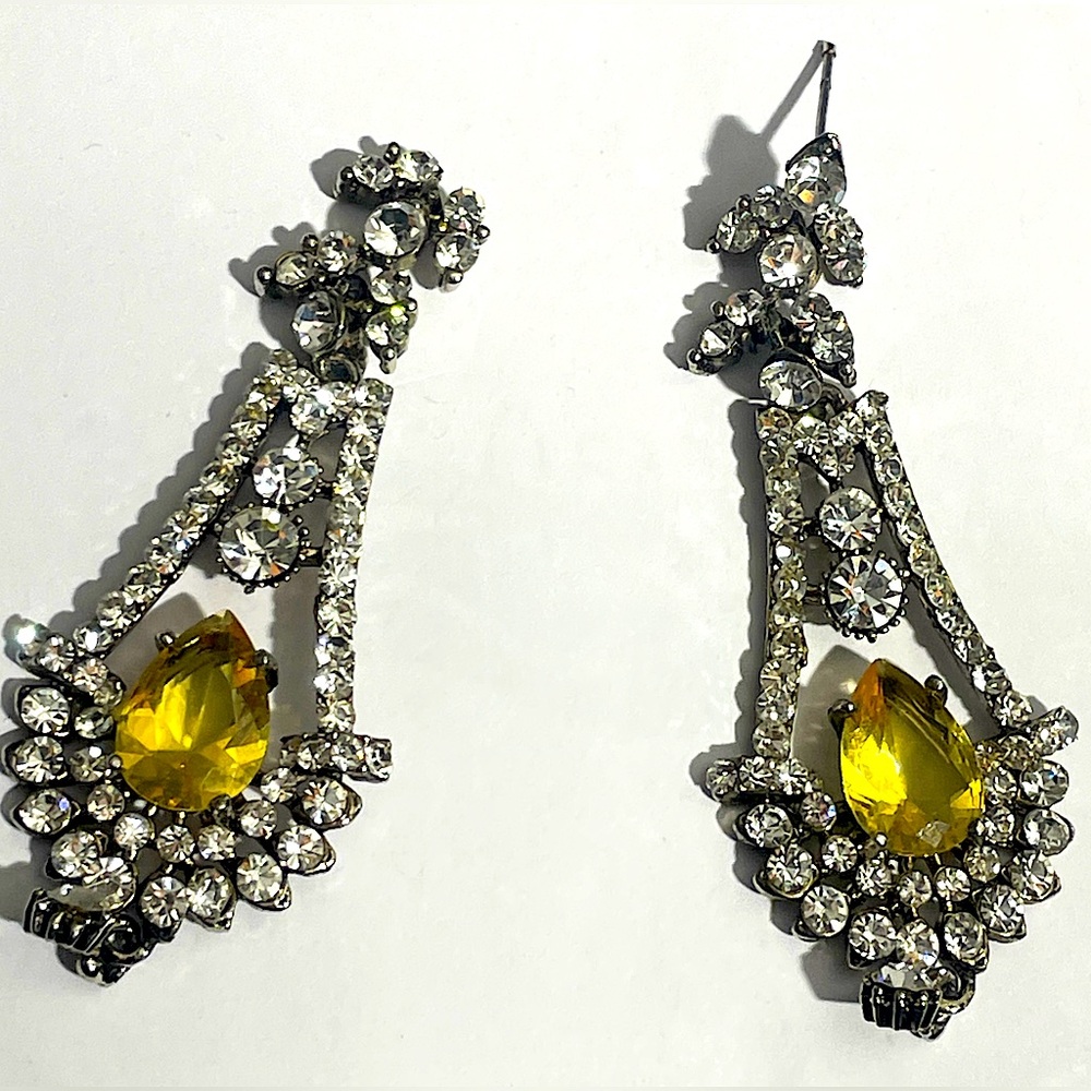 Pear Citrines Canary Yellow Topaz Marquise Oval Cluster Drop Earrings